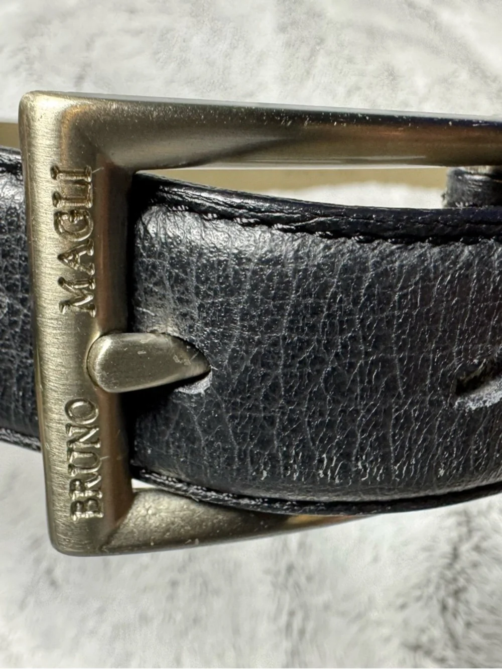 BRUNO MAGLI BLACK LEATHER DESIGNER MENS BELT SILVER BRASS BUCKLE SIZE 34 ITALY
